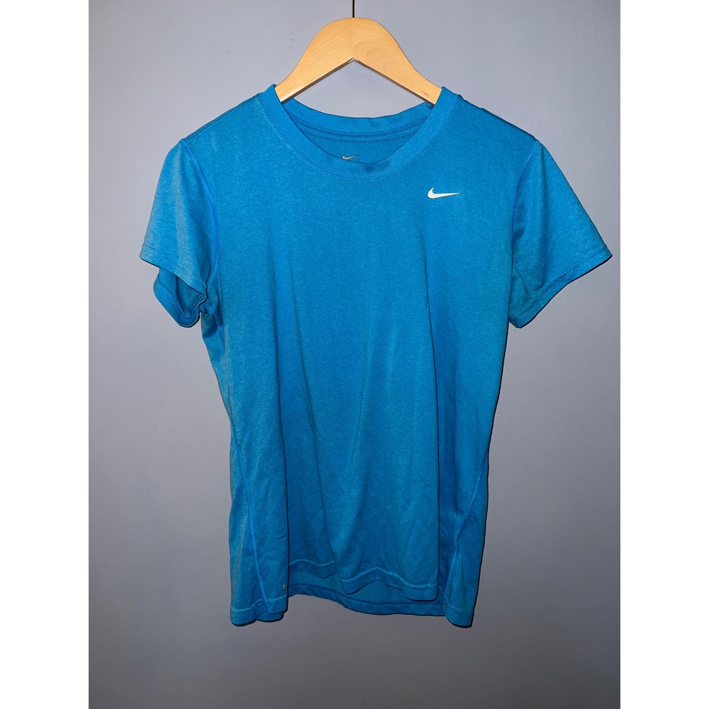 Nike Dri-FIT Mens Large Blue Heathered Short Sleeve Training Shirt Swoosh Logo